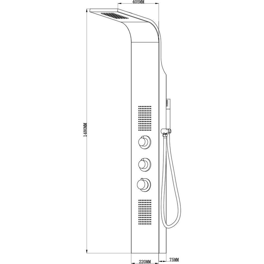 Rvs Douchekolom Bres + Thermostaatkraan 148X22Cm