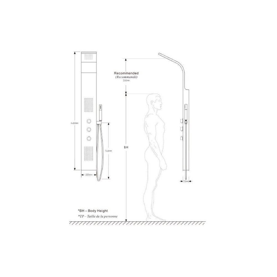 Rvs Douchekolom Bres + Thermostaatkraan 148X22Cm