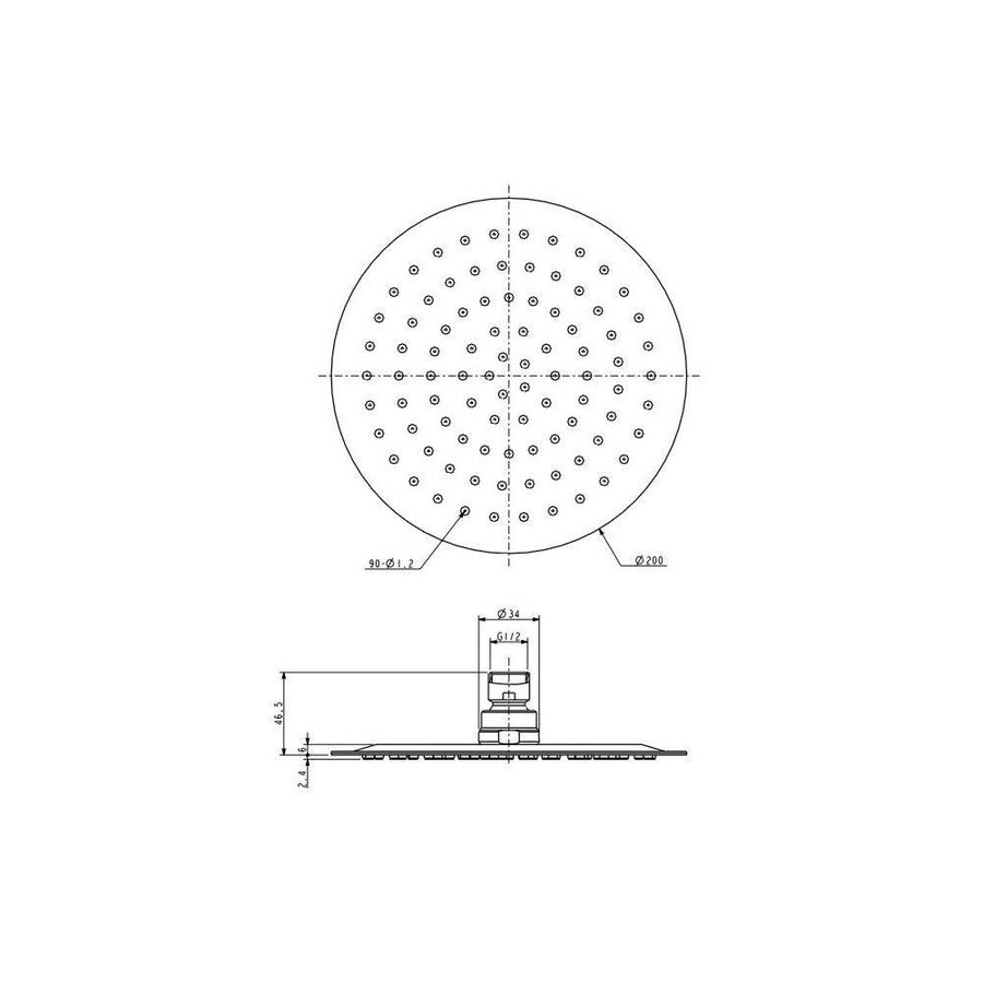 Luxe Rvs Hoofddouche Rond 200Mmx2Mm Chroom Ultra Plat Chroom