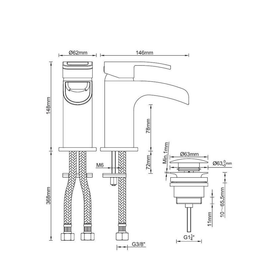 Wastafelkraan Demeter Laag Met Waterval Met Klikwaste Chroom