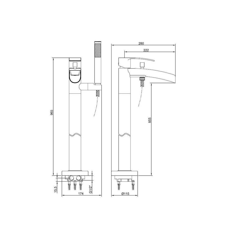 Eriu Vrijstaande Badmengkraan Waterval Compleet Chroom