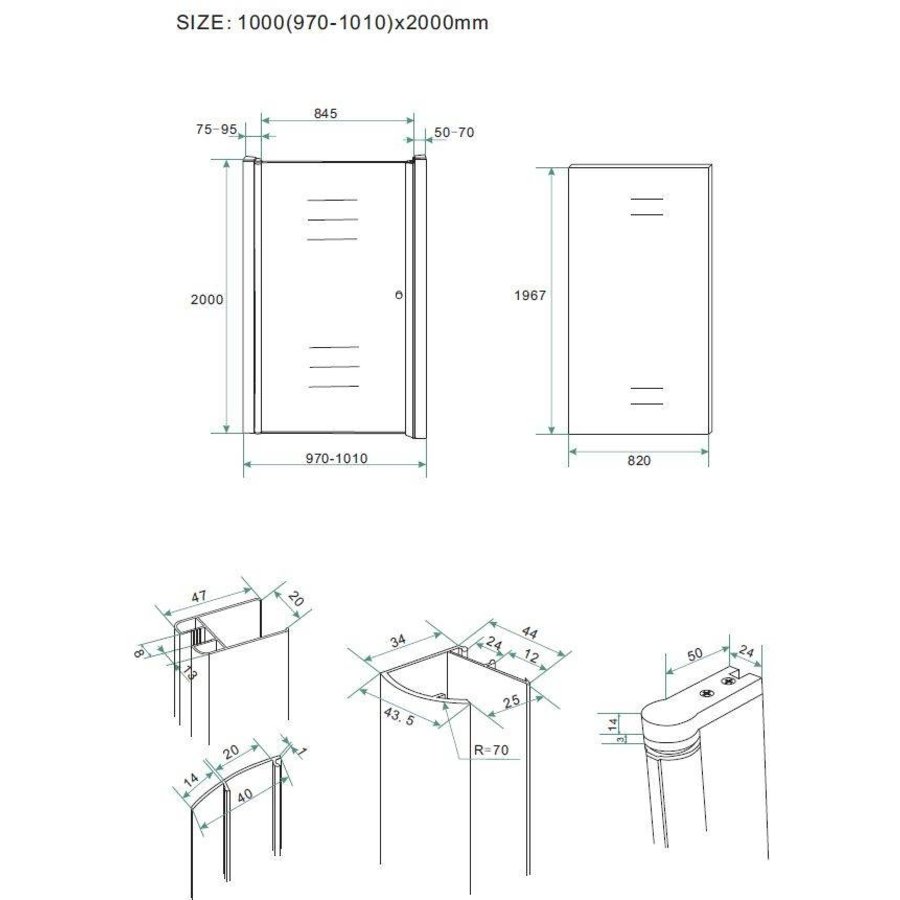 Nisdeur Met Profiel 60/70/80/90/100X200 Cm 8 Mm VeiligheidsglasNisdeur Met Profiel 60/70/80/90/100X202 Cm 8 Mm Veiligheidsglas