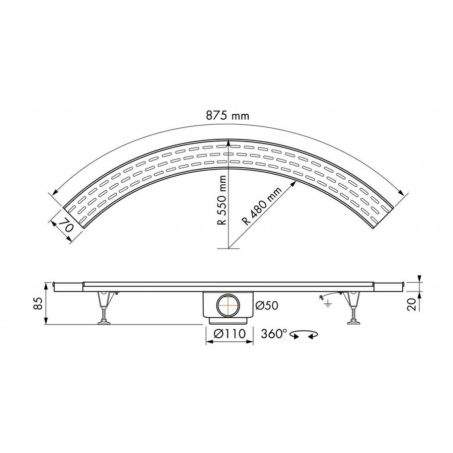 Rvs Douchegoot / Drain Kwartrond 87,5 Cm