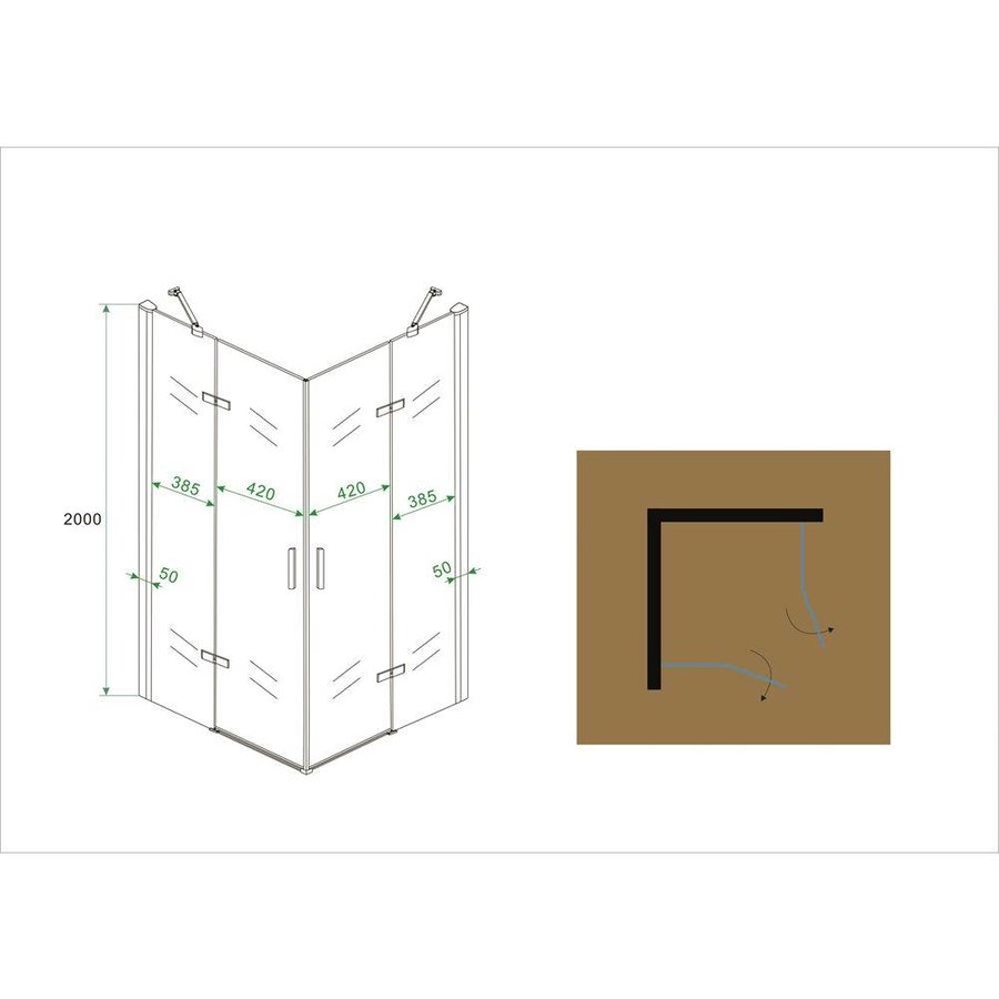 Douchecabine Vierkant Hoekinstap 90X90X200 Cm 8 Mm Nano Antikalk Coating