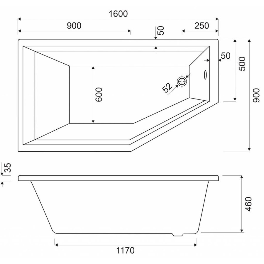 Ligbad Pelagia 160X90X48 Cm