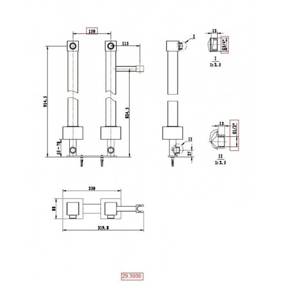 Universele Vrijstaande Badkraankoppelingen Vierkant