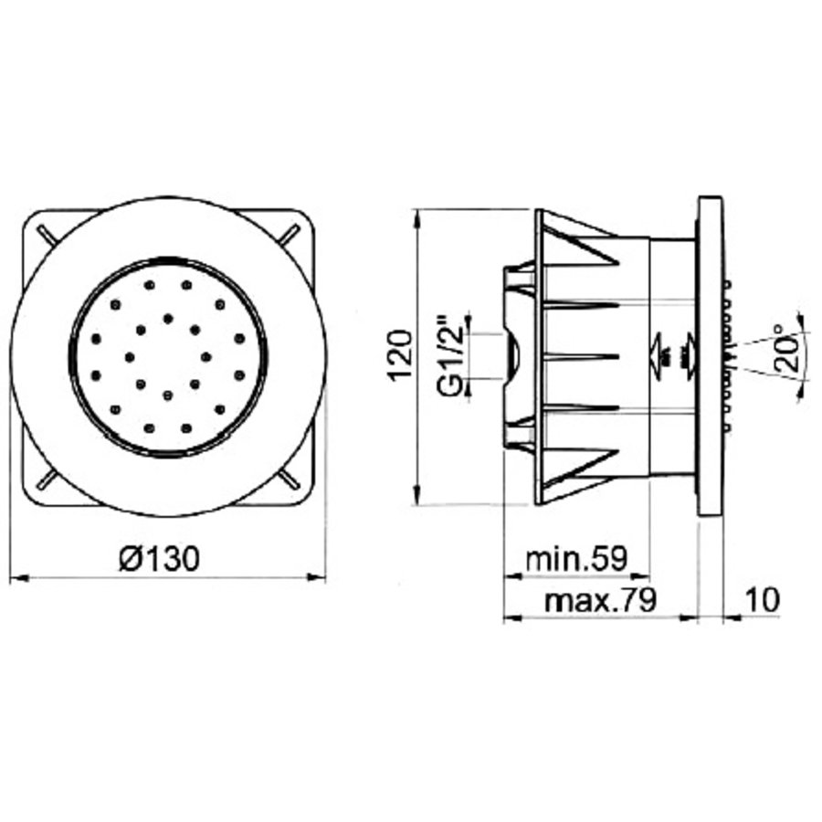 Mate Inbouw Bodyjet Rond Kantelbaar M130