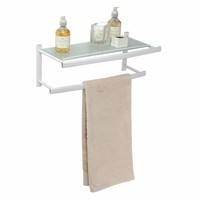 Ovalys Hangende Handdoekhouder Voor Muurbevestiging Met 2 Stangen En Melkglazen Tablet Wit
