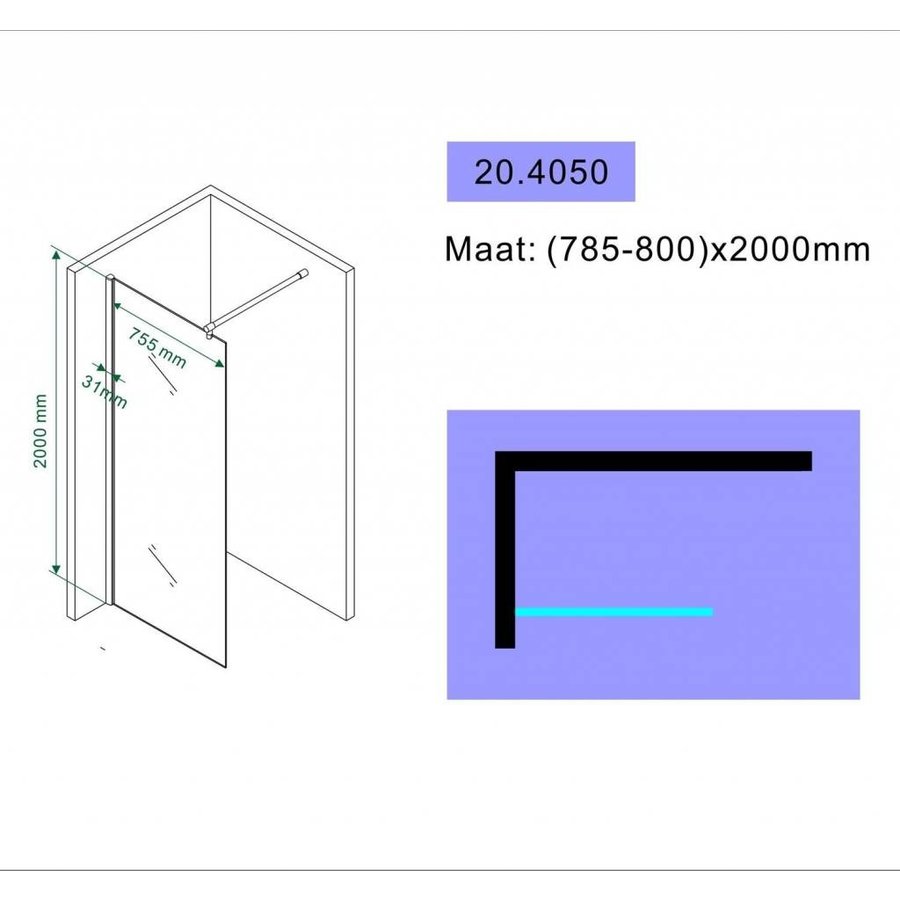 Outlet Inloopdouche 80 X 200Cm 8Mm Nano Antikalk Behandeling