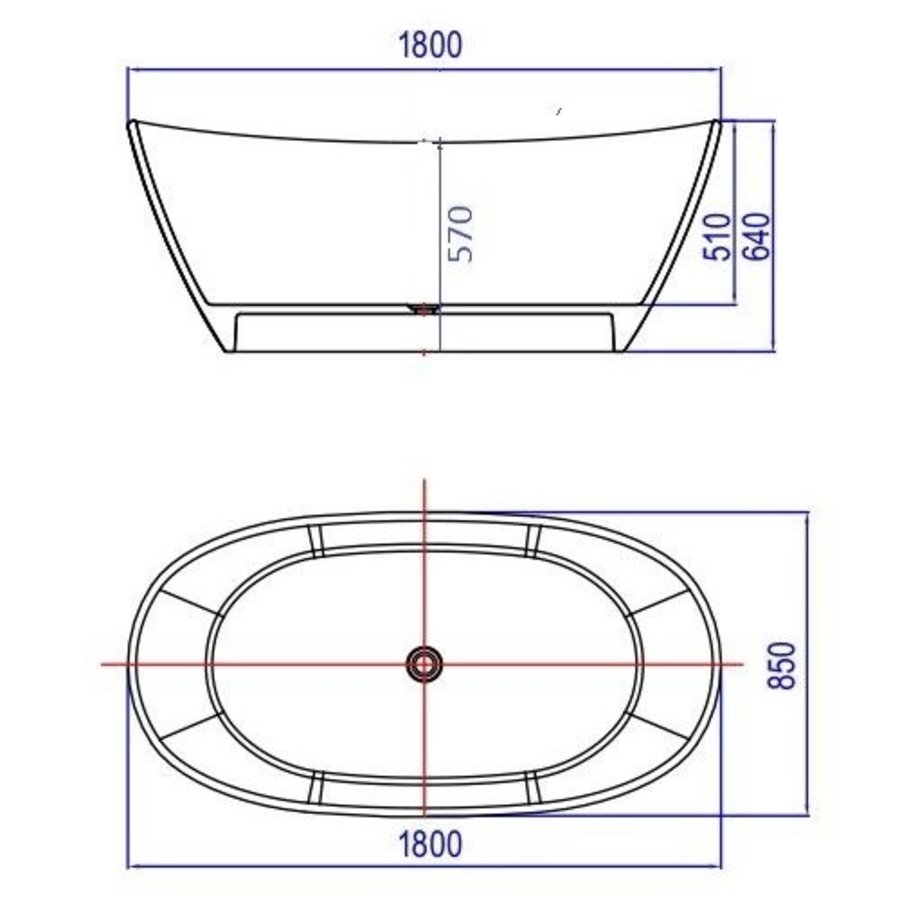 Vrijstaand Bad Orto 180X85X64Cm Solid Surface