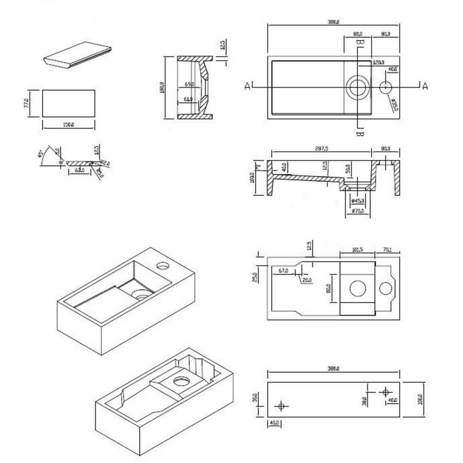 Fontein Arty Just Solid 36X18X10Cm Mat Wit (Kraangat Rechts)