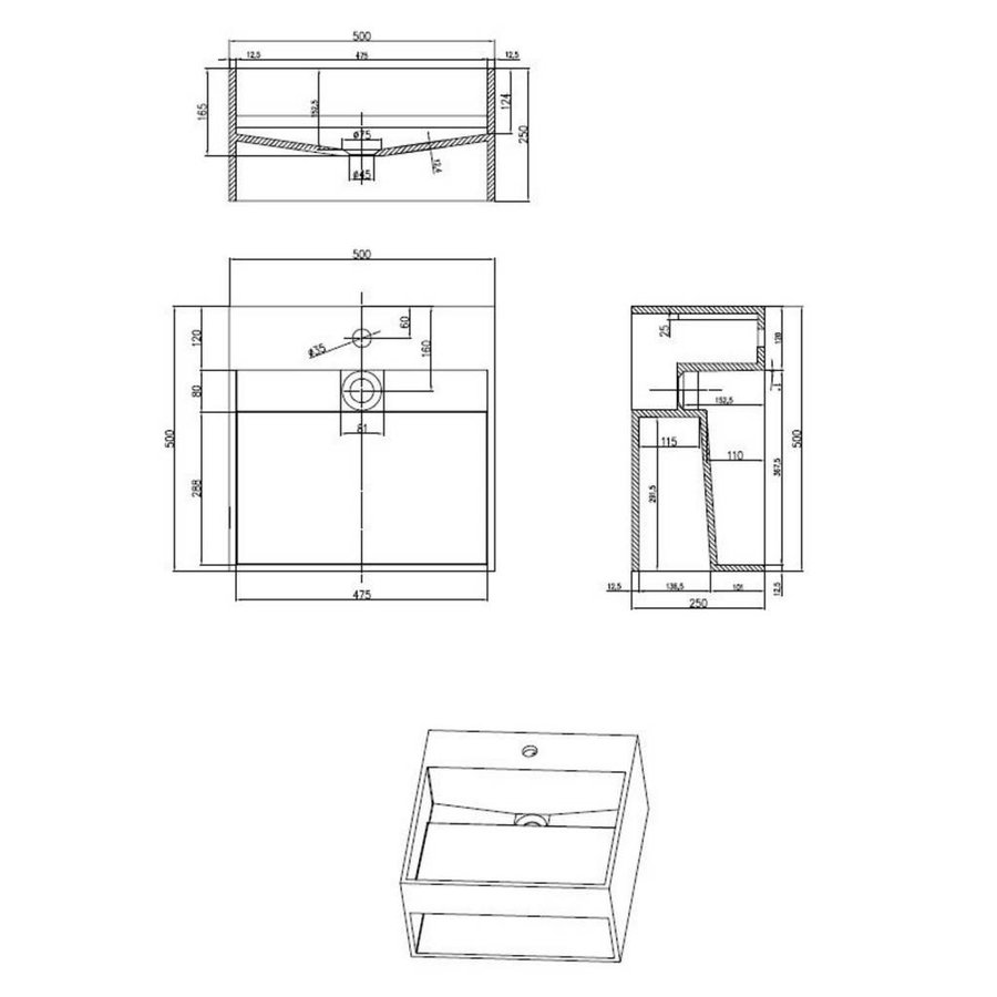 Wastafel Hq-500 Just Solid Surface 50X50X25Cm