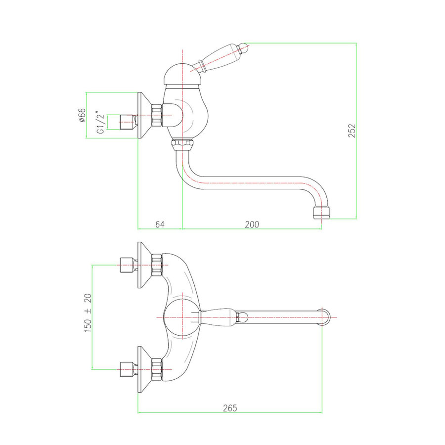 Badmengkraan Sapho Kirké 1-hendel Wit Retro Uitloop Gebogen 20 cm Chroom