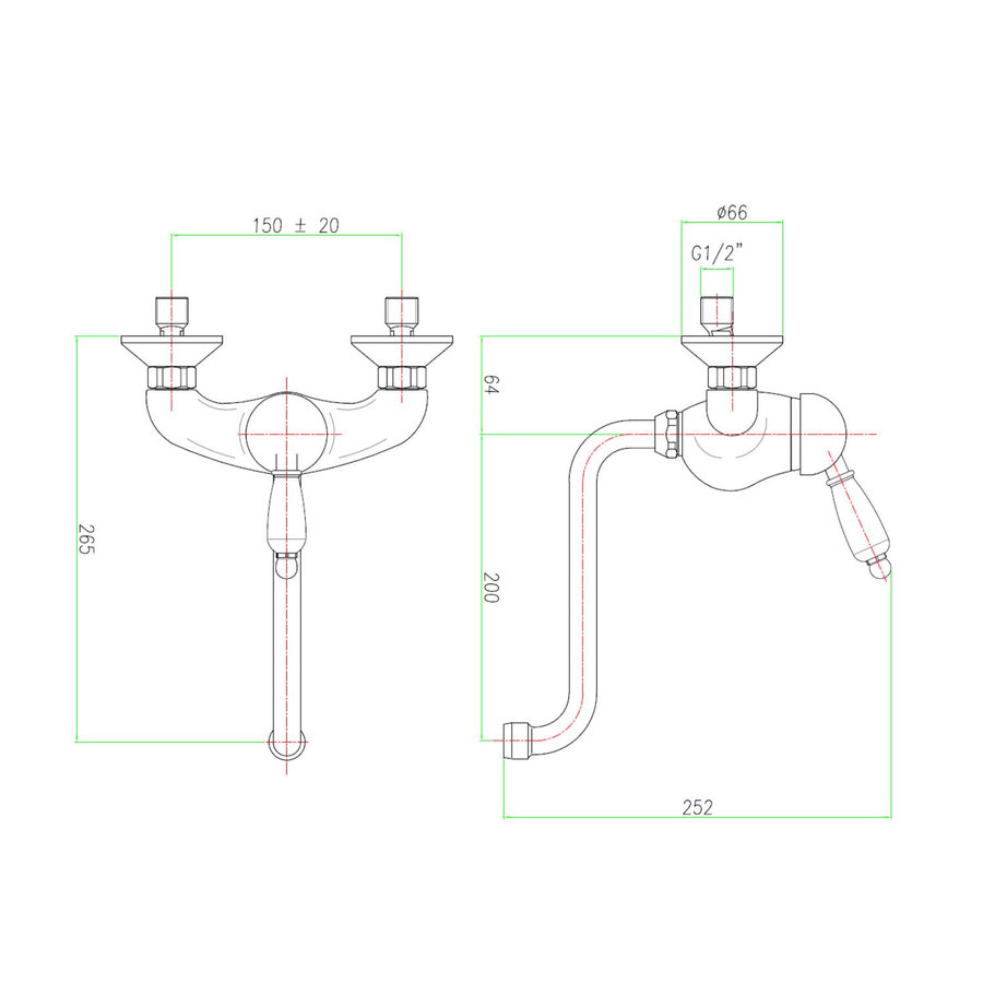 Badmengkraan Sapho Kirké 1-hendel Wit Retro Uitloop Gebogen 20 cm Brons