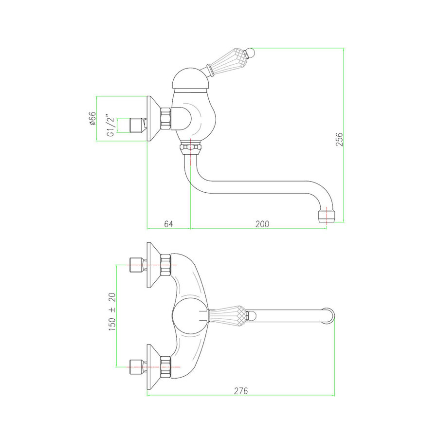Badmengkraan Sapho Kirké 1-hendel Kristal Retro Uitloop Gebogen 20 cm Goud
