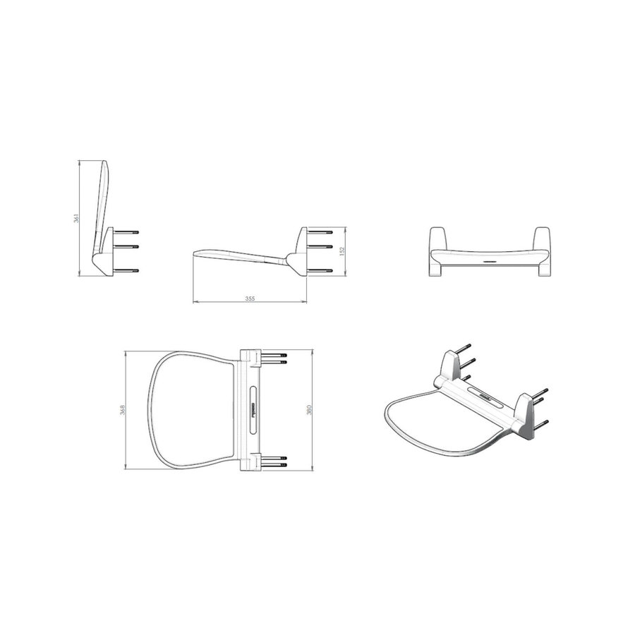 Opklapbare Douchezitting Sapho Sound 38x35.5 cm Wit / Chroom