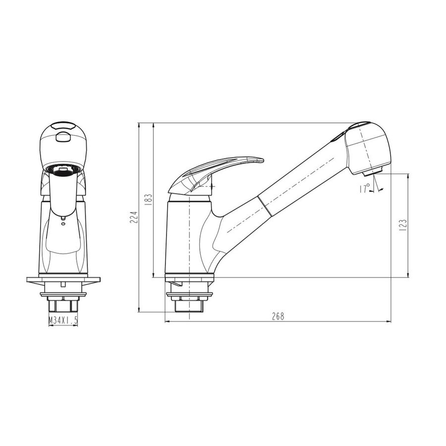 Keukenmengkraan Schutte Albatros Uittrekbare Sproeier 2 Standen Waterbesparend Chroom