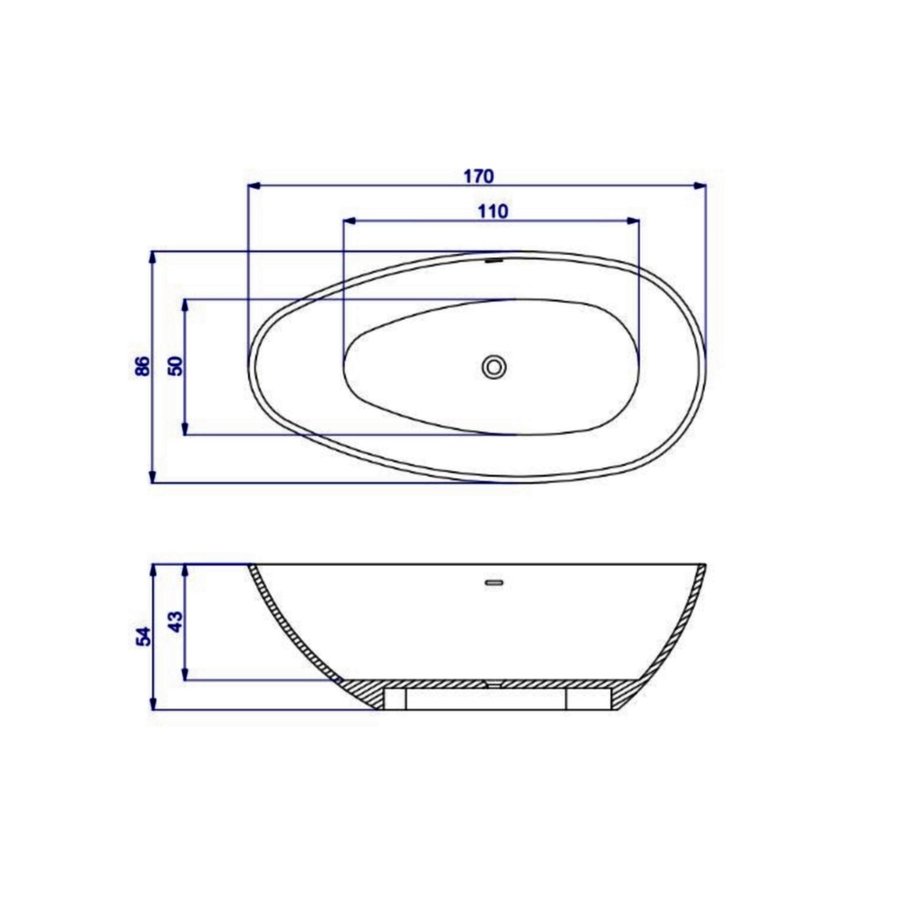 Vrijstaand Ligbad Salenzi Unica 170x86x54 cm Solid Cast Mat Zwart