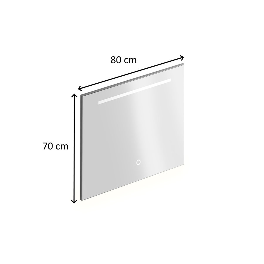 Badkamerspiegel Xenz Bardolino 80x70 cm met Horizontale Verlichtingsbaan en Spiegelverwarming