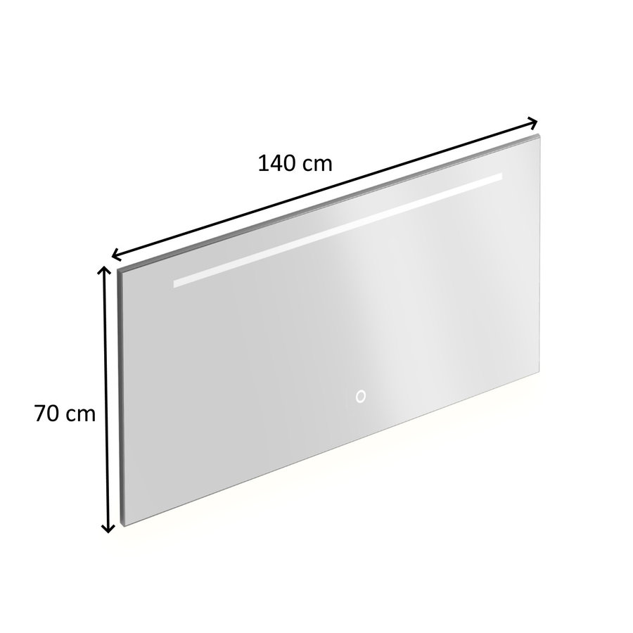 Badkamerspiegel Xenz Bardolino 140x70 cm met Horizontale Verlichtingsbaan en Spiegelverwarming