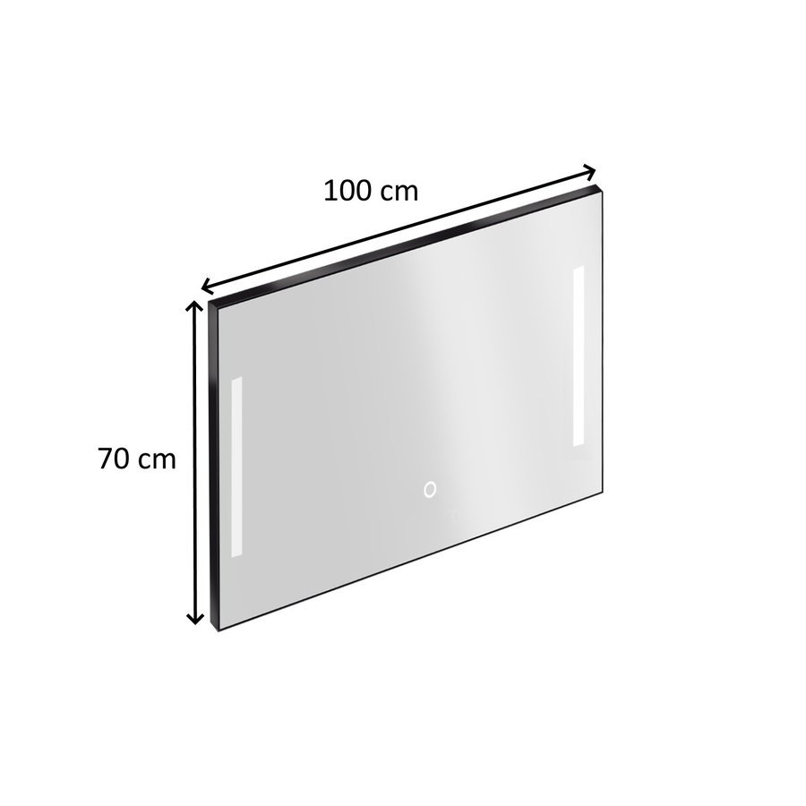 Badkamerspiegel met Verlichting Xenz Pacengo 100x70 cm Industrieel Zwart Frame en Spiegelverwarming