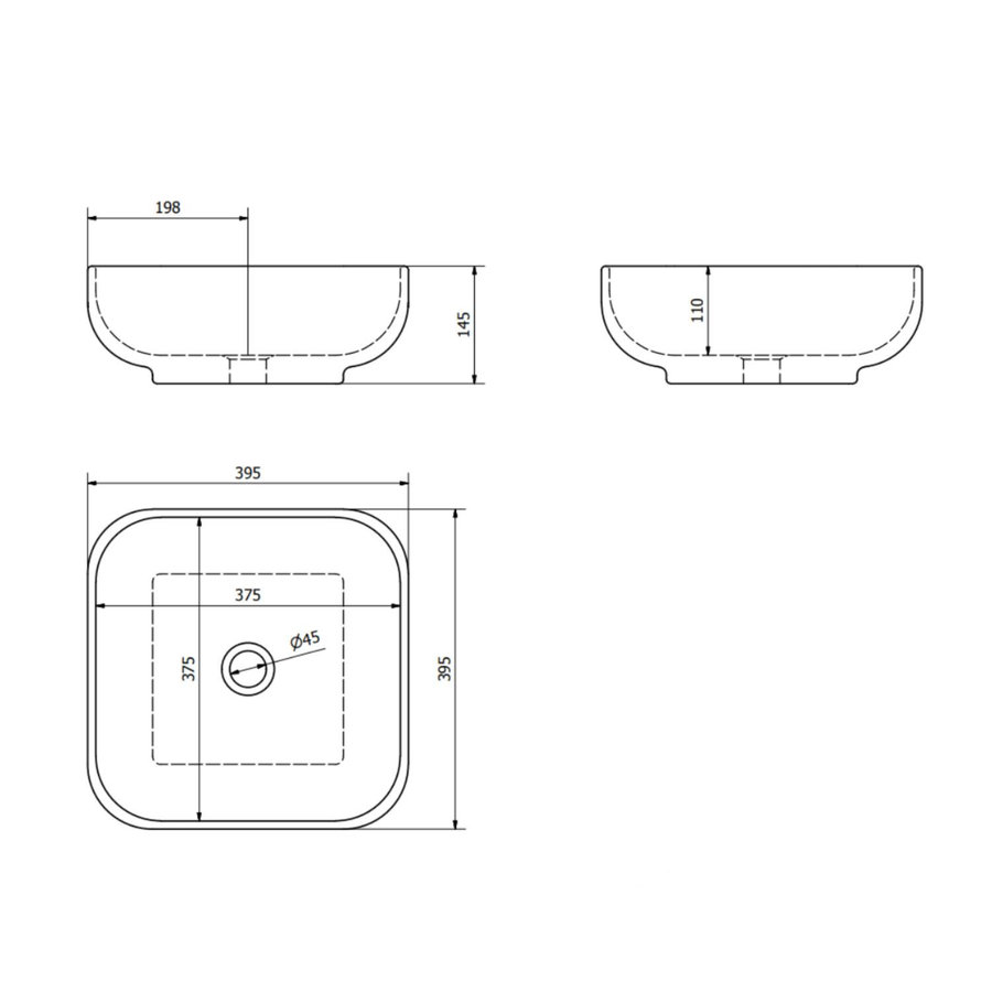 Waskom Opbouw Sapho Prata Vierkant 39.5x14.5 cm Keramiek Wit