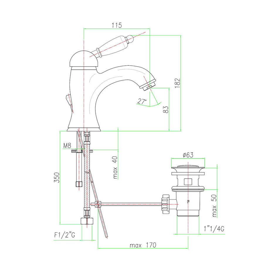 Wastafelmengkraan Sapho Kirk� Wit Retro 1-hendel Gebogen 18.2 cm Chroom (incl. clickwaste)