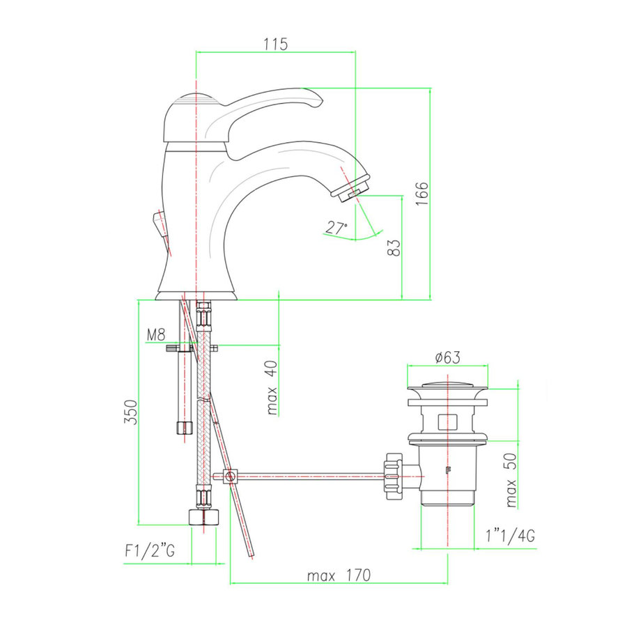Wastafelmengkraan Sapho Kirk� 1-hendel Gebogen 16.6 cm Chroom (incl. clickwaste)