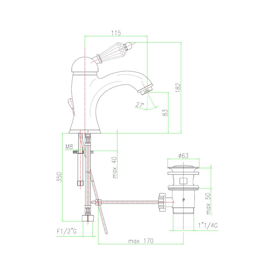 Wastafelmengkraan Sapho Kirk� Retro Kristal 1-hendel Gebogen 18.2 cm Brons (incl. clickwaste)