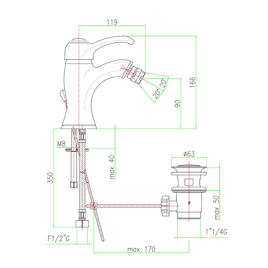 Bidetmengkraan Sapho Kirk� 1-hendel Gebogen 16.6 cm Brons (incl. clickwaste)