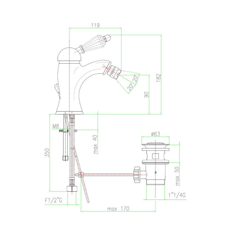 Bidetmengkraan Sapho Kirk� Retro Kristal 1-hendel Gebogen 18.2 cm Brons (incl. clickwaste)