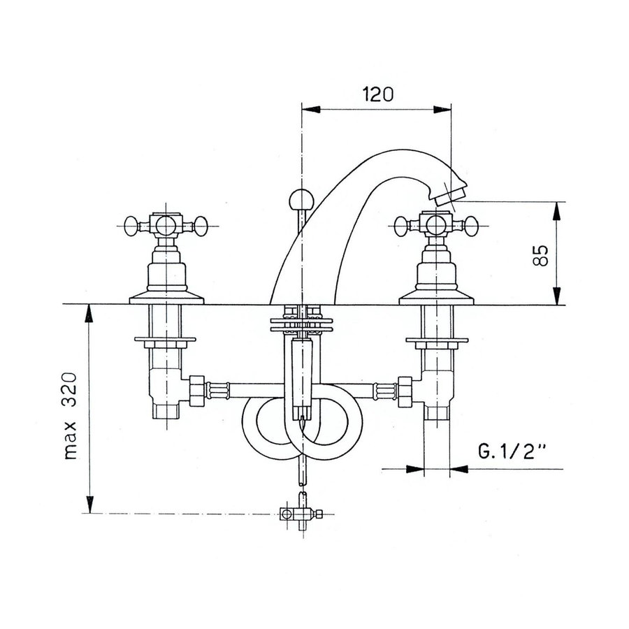 Wastafelmengkraan 3-gats Sapho Antea 2-knop Uitloop Gebogen 8.5 cm Chroom (incl. waste)