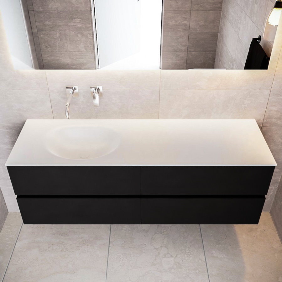 Badkamermeubel Solid Surface AQS Stockholm 150x45 cm Mat Zwart Urban (veertien varianten)