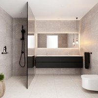 Badkamermeubel Solid Surface AQS Stockholm 200x45 cm Mat Zwart Urban (zes varianten)