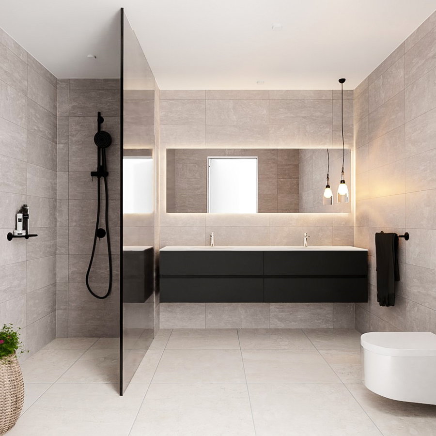 Badkamermeubel Solid Surface AQS Stockholm 200x45 cm Mat Zwart Urban (zes varianten)