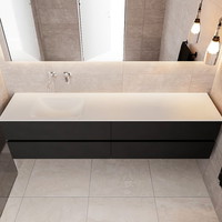 Badkamermeubel Solid Surface AQS Oslo 200x45 cm Mat Zwart Urban (zes varianten)