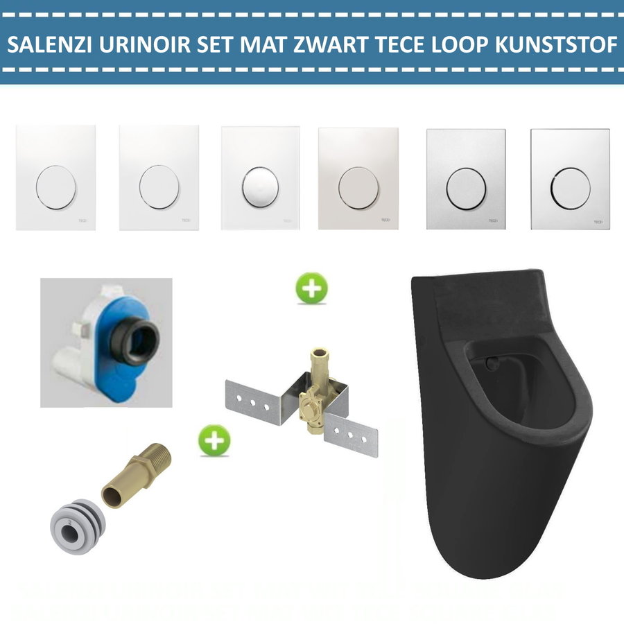 Urinoir Set Salenzi Hung Achterinlaat Mat Zwart met TECE Loop Drukplaat Kunststof