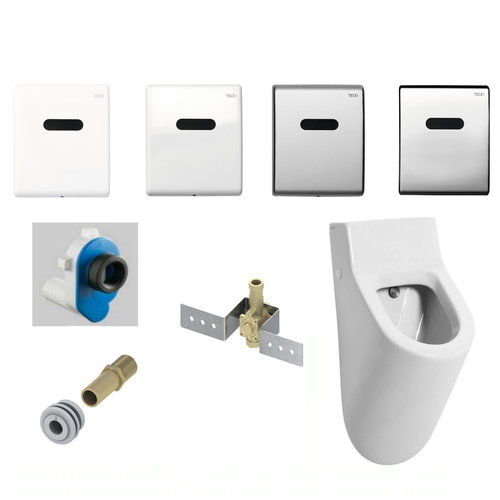 Urinoir Set Salenzi Hung Achterinlaat Mat Wit met TECE Drukplaat Elektronisch 