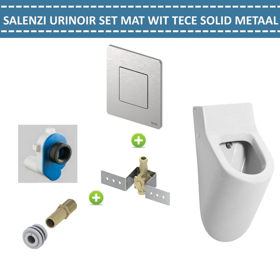 Urinoir Set Salenzi Hung Achterinlaat Mat Wit met TECE Solid Drukplaat Metaal