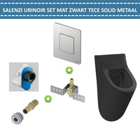 Urinoir Set Salenzi Hung Achterinlaat Mat Zwart met TECE Solid Drukplaat Metaal