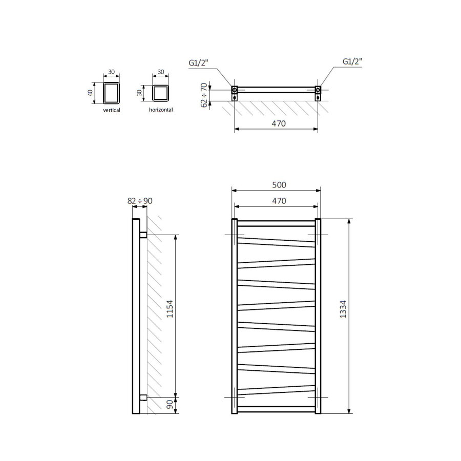 Designradiator Sapho Zig Recht 50x133.4 cm 490W Antraciet