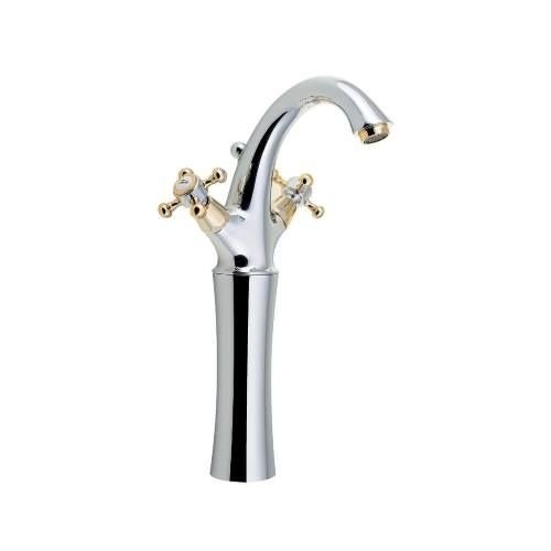 Wastafelmengkraan Sapho Antea 2-knop Gebogen Hoog 30 cm Chroom / Goud (incl. pop-up waste) 