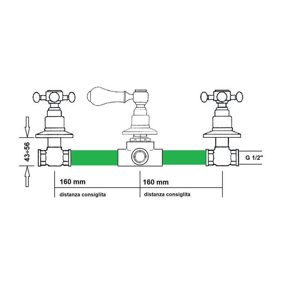 Douchekraan Inbouw Sapho Antea Mengkraan Afbouwdeel 2-weg Chroom / Goud