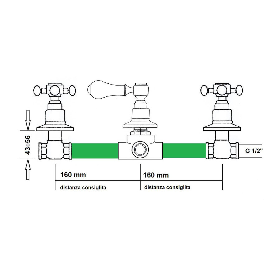 Douchekraan Inbouw Sapho Antea Mengkraan Afbouwdeel 2-weg RVS