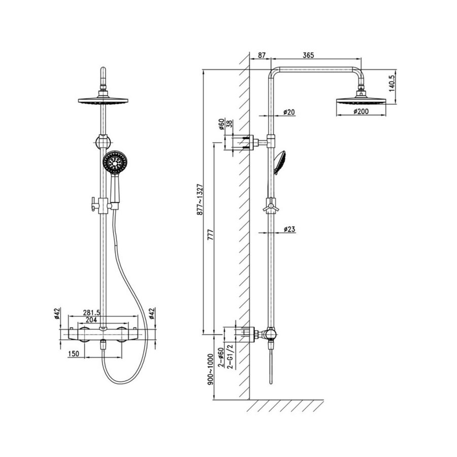 Regendoucheset Opbouw Sapho Kimura Thermostaatkraan Ø 20 cm Chroom