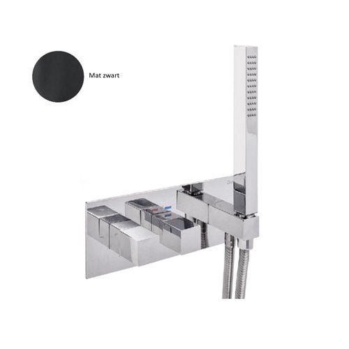 Inbouw Douchekraan Sanimex Giulini Thermostatisch 1-Uitgang Vierkant Incl. Handdouche En BOX Inbouwdeel Mat Zwart 