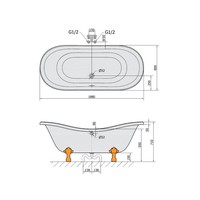 Vrijstaand Bad Sapho Charleston 188x80x71 cm Wit / Zwart met Leeuwenpoten