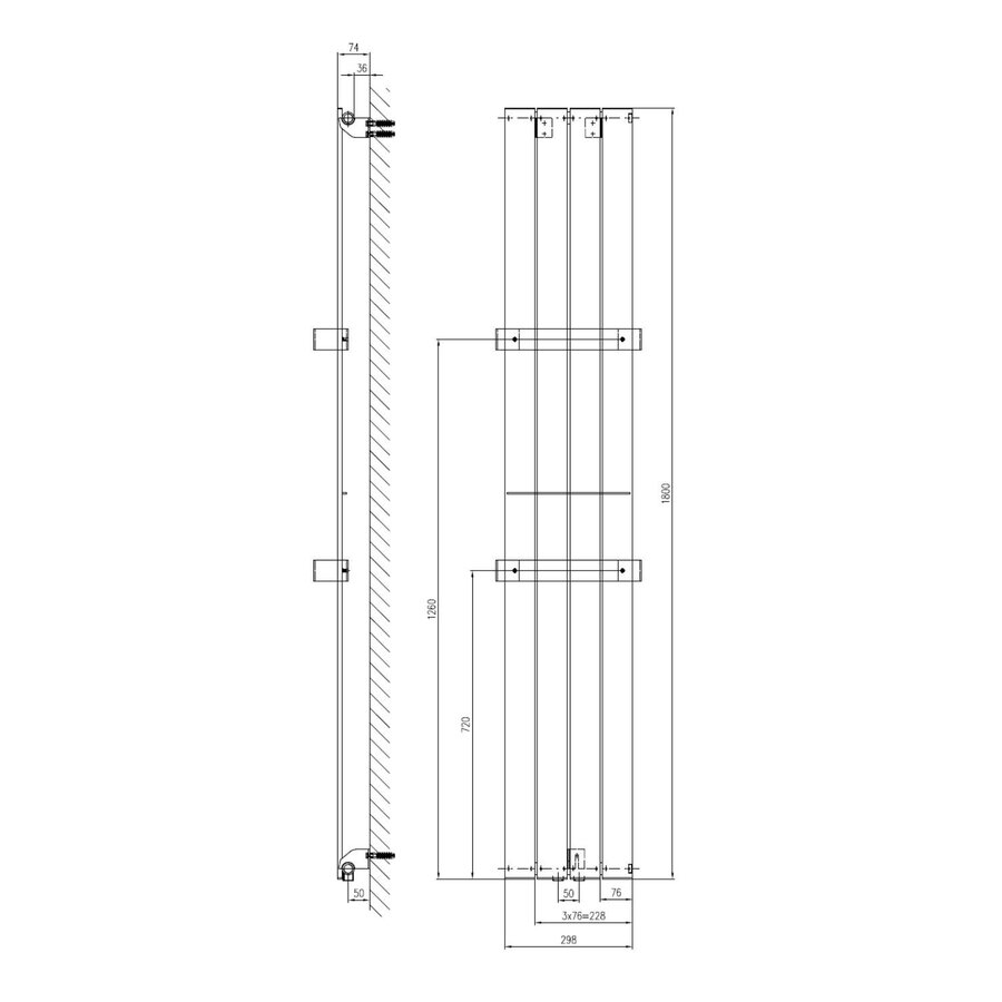 Designradiator Sapho Colonna Recht Middenaansluiting 29.8x180 cm 614W Antraciet