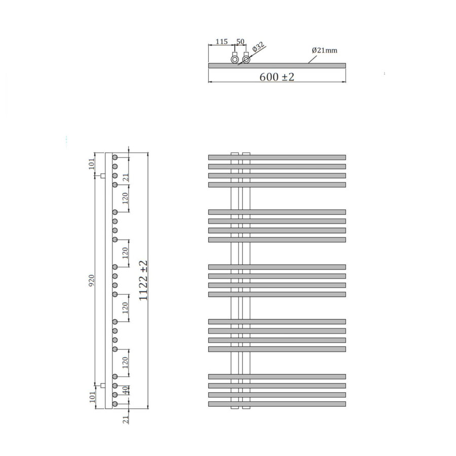 Designradiator Sapho Nympha Recht 60x112.2 cm 354W Wit