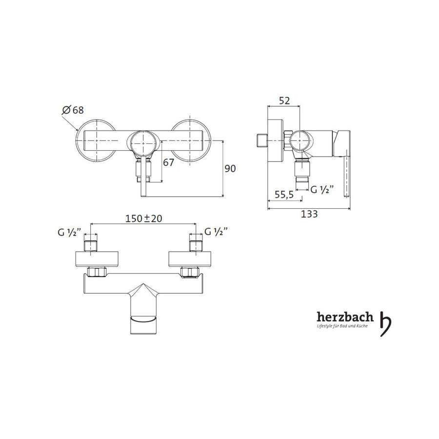 Opbouw Douchemengkraan Herzbach Design New Thermostatisch Chroom